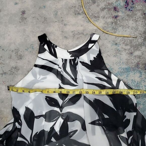 Vince Camuto Black & White Floral Dress with Sheer Sheath Overlay Size 12 - Picture 15 of 16